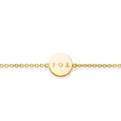echtgold coin armband mit symbolen herz kreuz anker