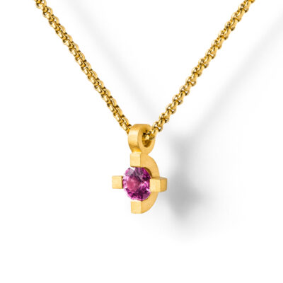 Goldene Kette mit Saphir in pink als Kettenanhänger aus nachhaltigem Gold von Goldschmied Jan Spille aus Hamburg Altona