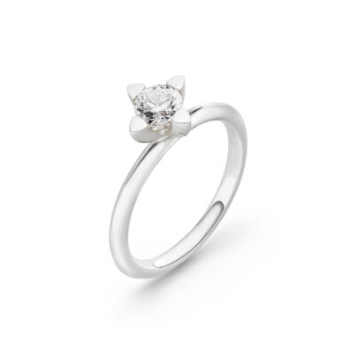 Weissgold Verlobungsring aus der Ceylon-Kollektion von Jan Spille aus Hamburg Altona aus nachhaltigem fairen Fairtrade Gold mit fairmined Diamant