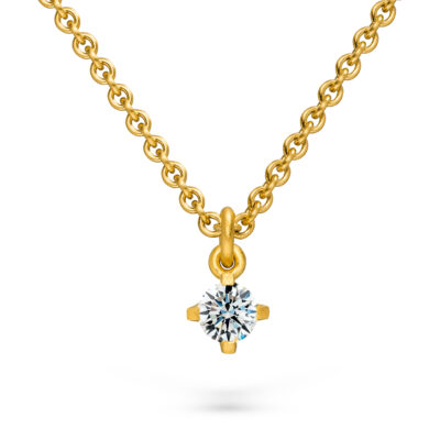 Goldene Kette aus nachhaltigem fairen Gelbgold mit Anhänger mit Ethical Diamond in Krappenfassung von Schmuckdesigner Jan Spille aus Hamburg Altona