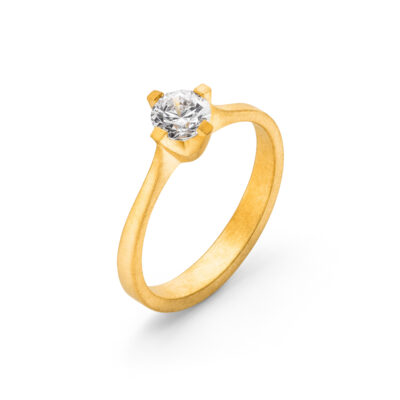 verlobungsring krappenfassung mit weißem Ethical Diamant in Krappenfassung aus der Chaton-Kollektion von Jan Spille aus Hamburg Altona aus nachhaltigem Fairtrade Gold