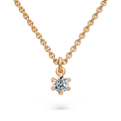 Kette mit Kettenanhänger aus nachhaltigem fairen Rosegold mit konfliktfreiem Diamant in 6er krappenfassung von Schmuckdesigner Jan Spille aus Hamburg Altona 6-er Chaton
