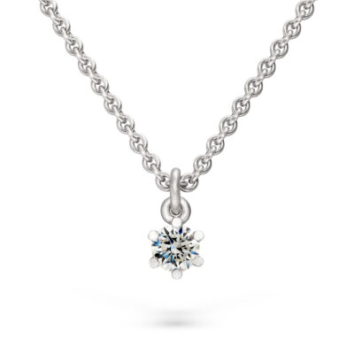 Kette mit Kettenanhänger aus nachhaltigem fairen Weissgold mit Ethical Diamond als 6er krappenfassung von Schmuckdesigner Jan Spille aus Hamburg Altona 6-er Chaton