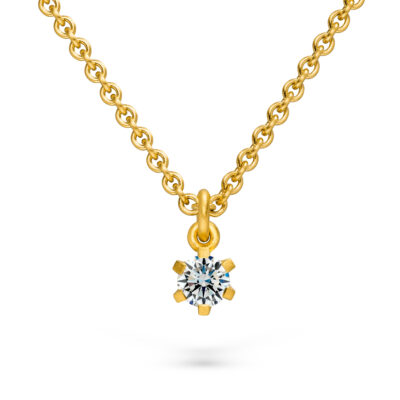 Goldene Kette mit Kettenanhänger aus nachhaltigem fairen Gelbgold mit Ethical Diamond als 6er krappenfassung von Schmuckdesigner Jan Spille aus Hamburg Altona 6-er Chaton