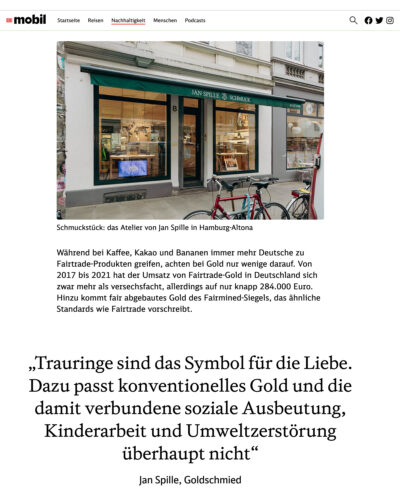 Artikel im DBMobil Magazin über Jan Spille Schmuck und nachhaltiges Gold