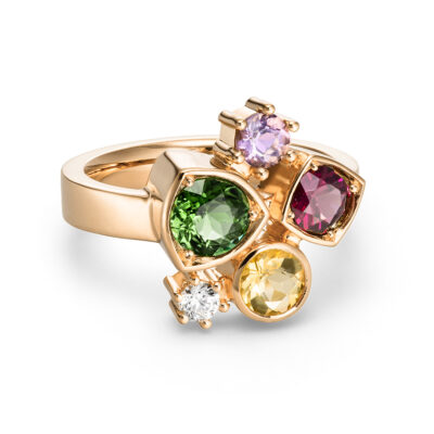 diversity ring mit bunten steinen roségold