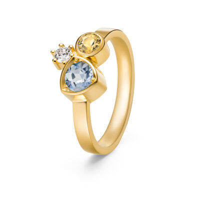 zeitloser Ring der Diversity Kollektion aus Gelbgold mit Diamanten und Edelsteinen von Jan Spille Schmuck aus Hamburg