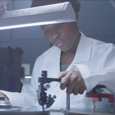 Edelsteinschleiferin in Botswana bei der Arbeit