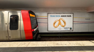 Plakat von Jan Spille-Schmuck im der Kampagne Fairbruary in Hamburg Feldstrasse