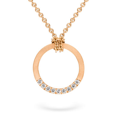 Runder Kettenanhänger Rosegold mit weissen Diamanten in Fischgrät-Kollektion von Fair Trade Schmuck Jan Spille