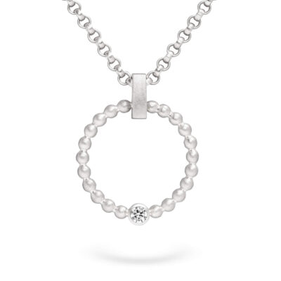 Kette mit Kettenanhänger Kugel-Kollektion in 18 kt Weissgold mit ethischem Diamanten aus nachhaltigem Gold von Jan Spille Schmuckladen Hamburg