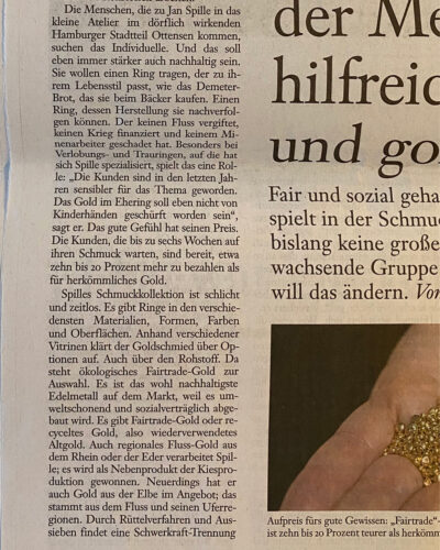 Artikelin der FAZ über Jan Spille Schmuck udn sein Engagement für Faires Gold
