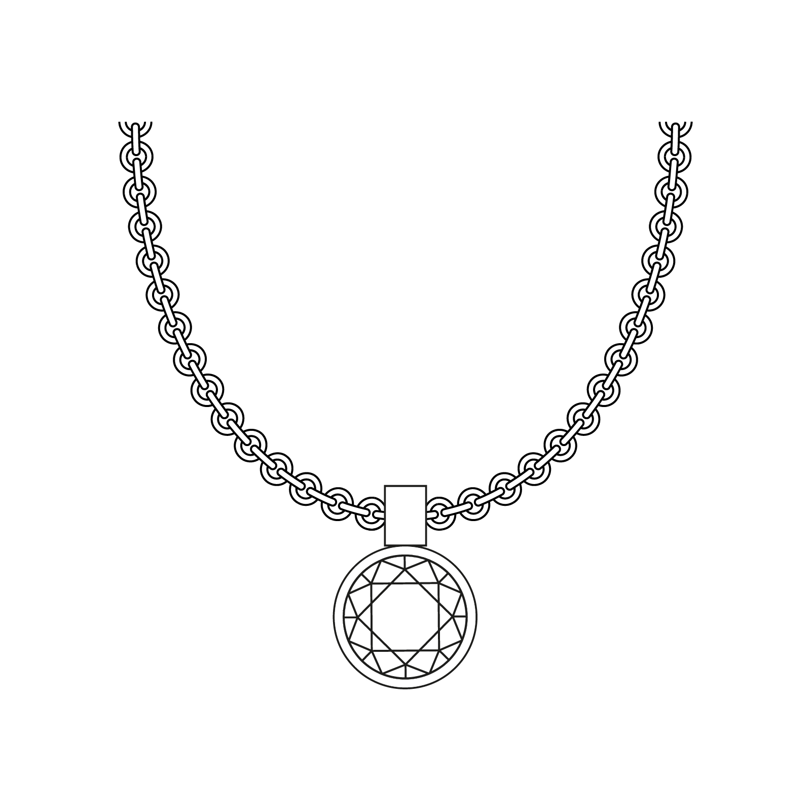 grafik einer kette mit zargenfassung anhänger aus der spotlight schmuck kollektion von jan spille