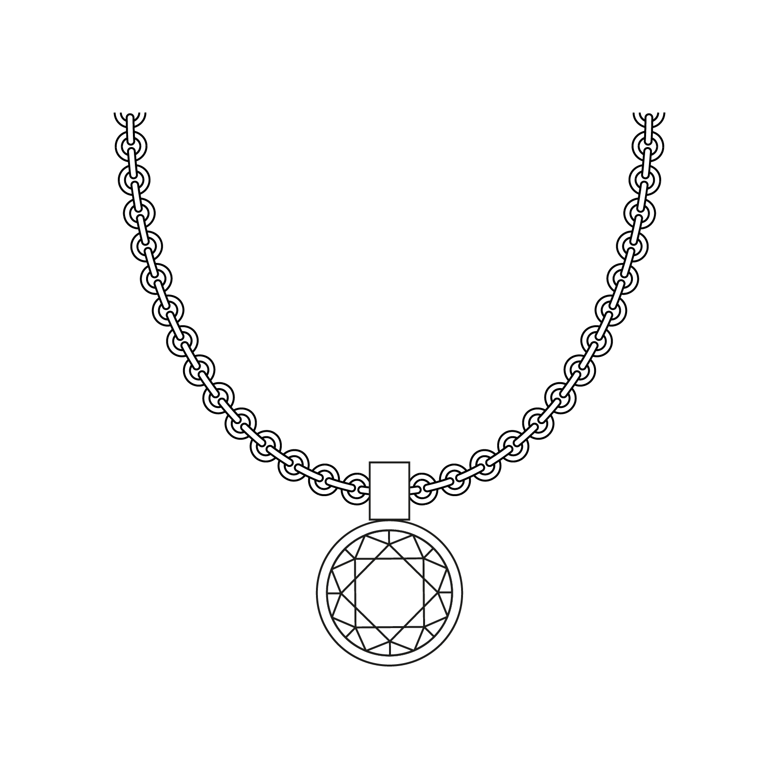 grafik einer kette mit zargenfassung anhänger in konischer form aus der spotlight schmuck kollektion von jan spille