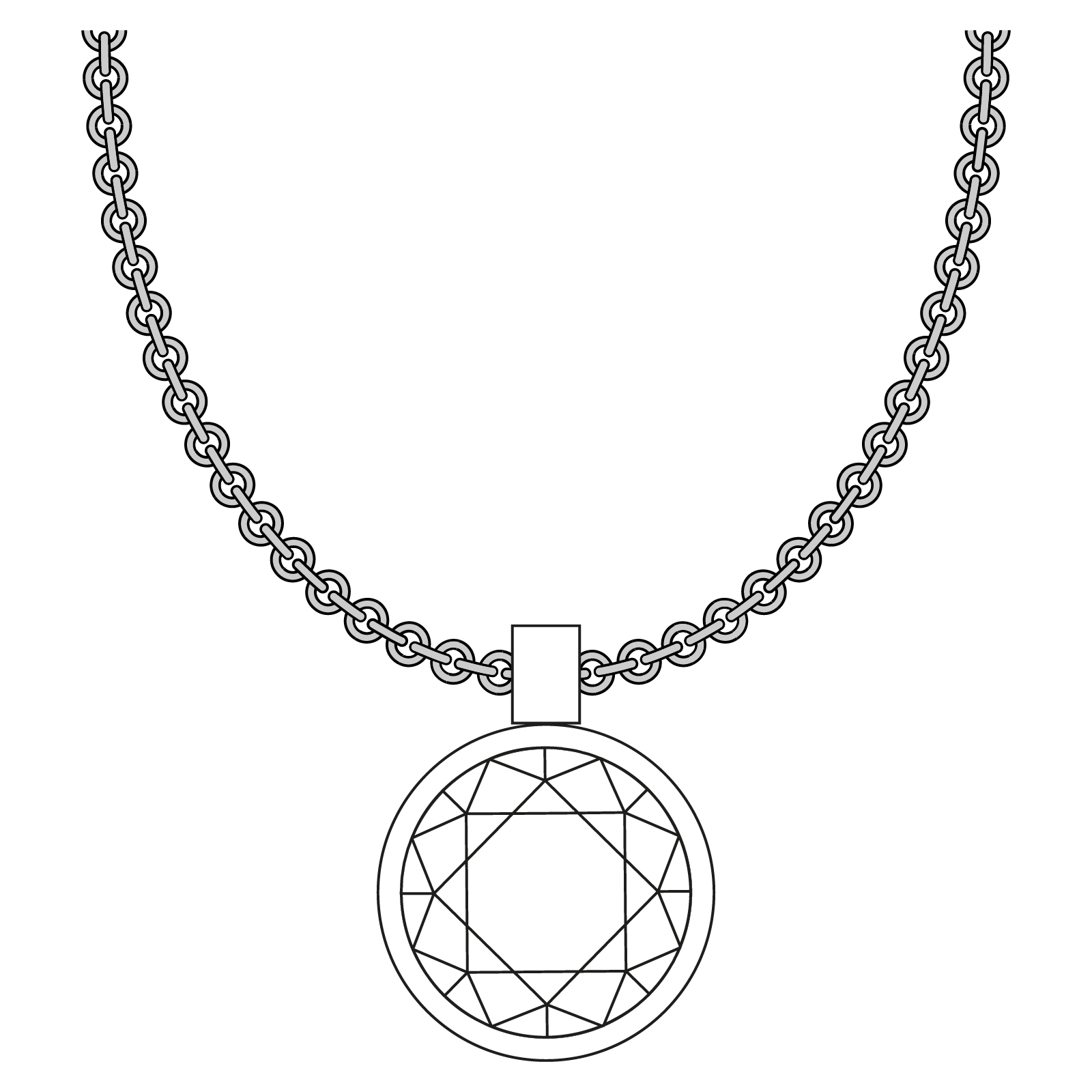 grafik einer kette mit zargenfassung anhänger aus der spotlight schmuck kollektion von jan spille