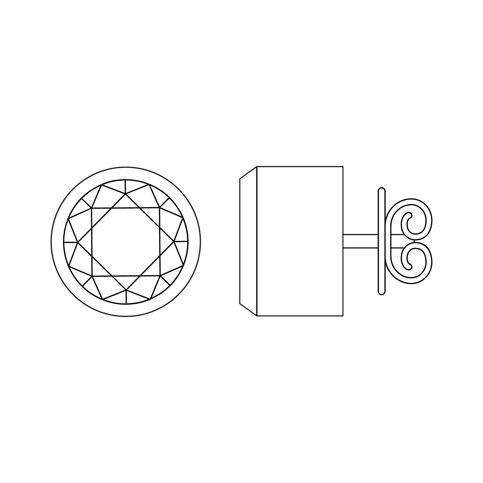 grafik vorder und seitenansicht diamant ohrstecker zargenfassung aus der spotlight kollektion von jan spille