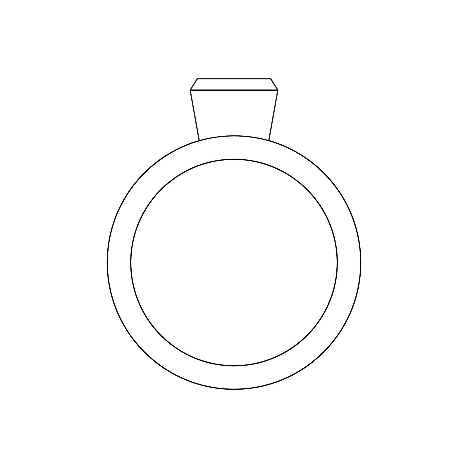 schwarz weiß grafik seitenansicht des bezel verlobungsring mit konischer bezel fassung aus der spotlight kollekion von jan spille