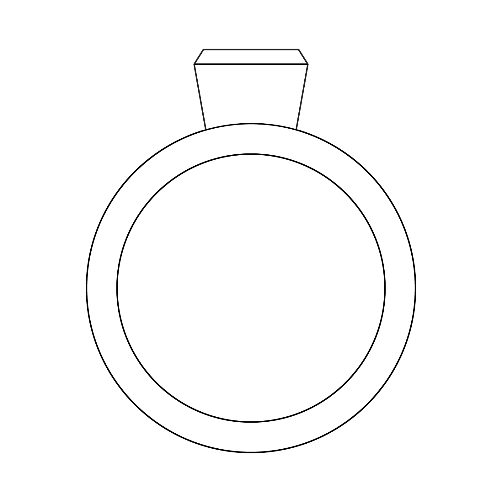schwarz weiß grafik seitenansicht des bezel verlobungsring mit konischer fassung aus der spotlight kollekion von jan spille