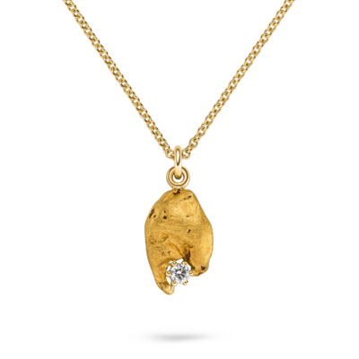 natürlicher goldnugget-anhänger mit Diamant aus der Puna-Collection von Goldschmied Jan Spille aus Hamburg