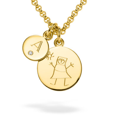 echtgold kette mit kinderzeichnung in Gelbgold mit Ethischen Diamanten