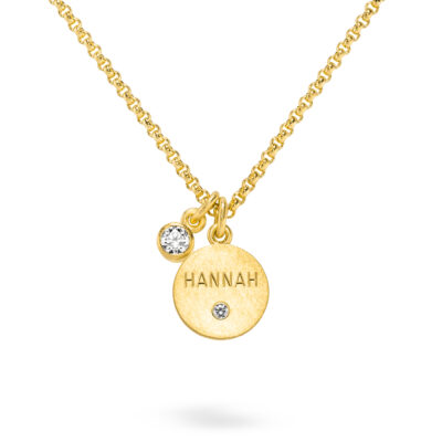 kette mit gravur kindernamen und diamant anhänger aus gelbgold fairtrade und nachhaltig von jan spille
