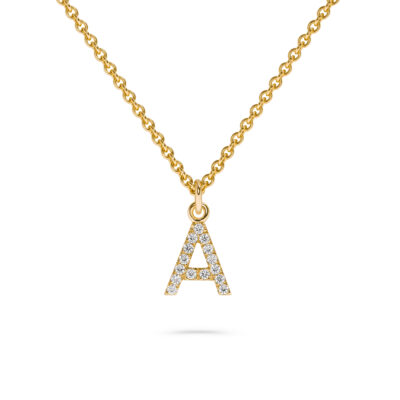 buchstaben kette gold mit dem buchstaben A aus 750 fairtrade gold und mit ethical diamanten besetzt