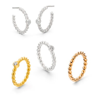 Verschiedene Modelle der Kordelkollekt9ion aus Fai Trade Gold und Silber mit Naturdiamanten