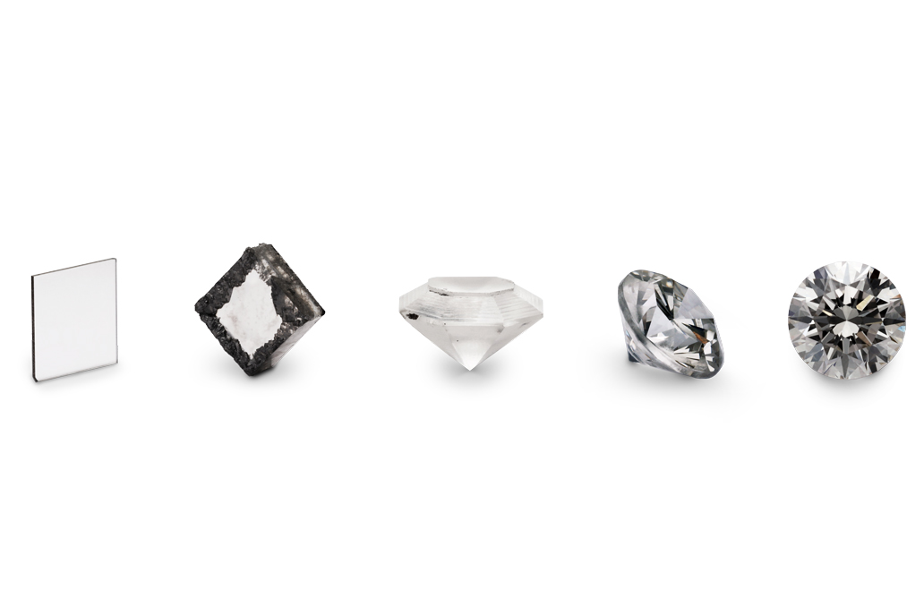 abbildung von 5 verschiedenen stufen der herstellung von lab grown diamonds