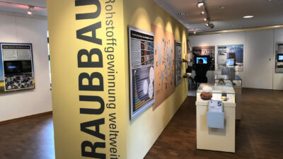Ausstellungsansicht Bergbau Rohstoffgewinnung weltweit in Museum Zeche Nachtigall