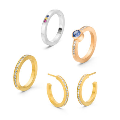 Verschiedene Modelle der Pavé Kollektion von Jan Spille Schmuck aus HAmburg Altona