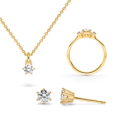 schmuckstücke aus der princess collection von jan spille ring ohrstecker und kette mit diamanten