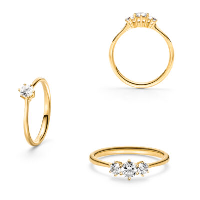 verlobingsringe mit fair trade diamanten aus der princess collection von jan spille schmcuk seiten und frontansicht