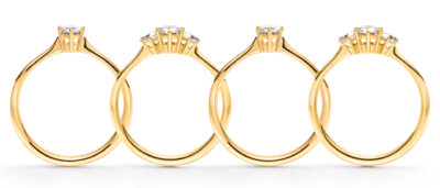 seitenansicht trilogie ringe und solitaire ringe aus der princess collection von jan spille