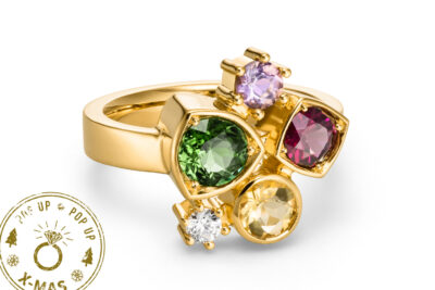 goldring mit 5 bunten steinen im x-mas-popup store von jan spille hamburg