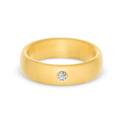 Nachhaltige Eheringe mit Einzelfassung Bündig rund und ethischer Diamant als verlobungsring ehering kombination
