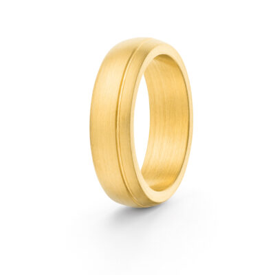 Nachhaltige Eheringe aus Fairatrde Gold mit der Kombination einer Rille Längs als Verlobungsring Ehering Kombination