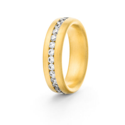 Nachhaltiger Ehering aus Gold mit Kanalfassung mit Ethischen Diamanten als Verlobungsring Ehering Kombination