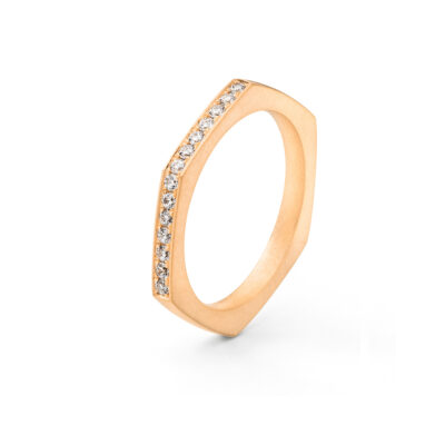 roségoldener eckiger Ring als Zusteckring oder Stacking Ring aus Fair Trade Gold von Jan Spille-Schmuck aus Hamburg